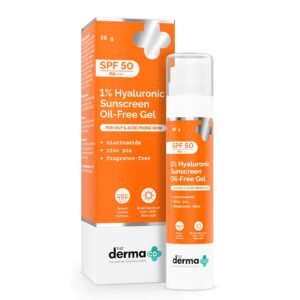 The Derma Co 1% Hyaluronic Sunscreen Oil-Free Gel Spf 50 Pa++++ I For Oily, Acne-Prone Skin|Lightweight Texture I Non-Greasy I No White Cast|For Men & Women|50 G
