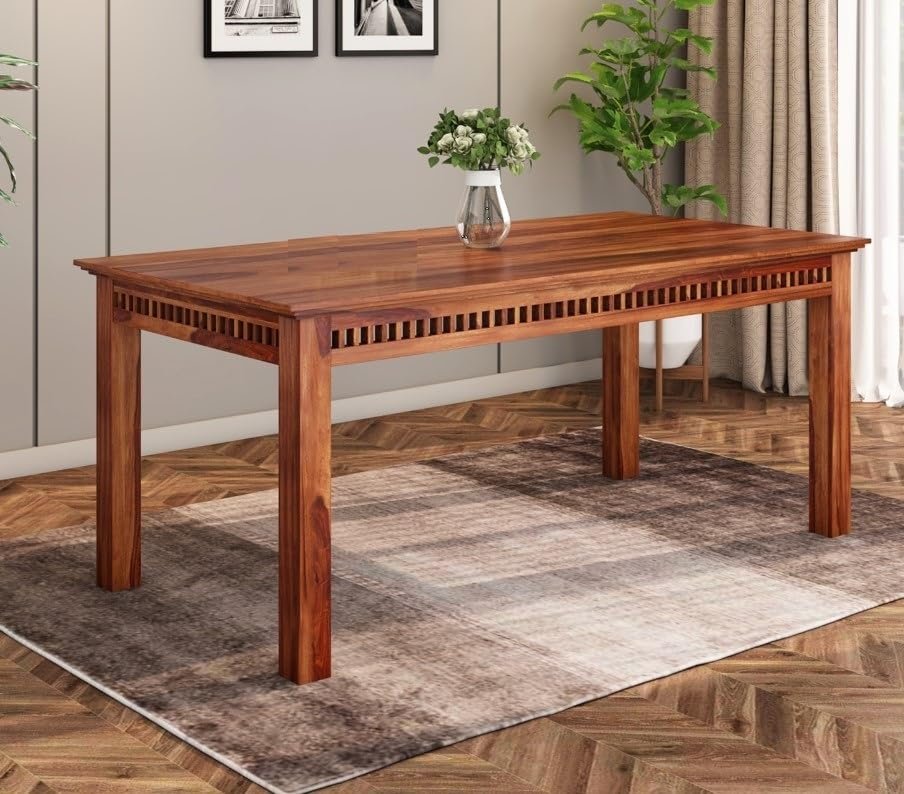 NEW LOOK FURNITURE Wooden Solid Sheesham Wood Dining Table 6 Seater | Dining Room Furniture | 6 Seater Dining Table Without Chair - Honey