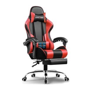 GTPLAYER #1USA Multi-Functional Ergonomic Gaming & Computer Chair – Massage Cushion, Premium PU Leather, Adjustable Neck & Lumbar Pillow for Back Support & Footrest, Home & Office Chair (Red)