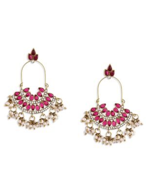 Zaveri Pearls Pink Kundan Austrian Diamonds & Beads Dangle Ethnic Earrings For Women – ZPFK1194