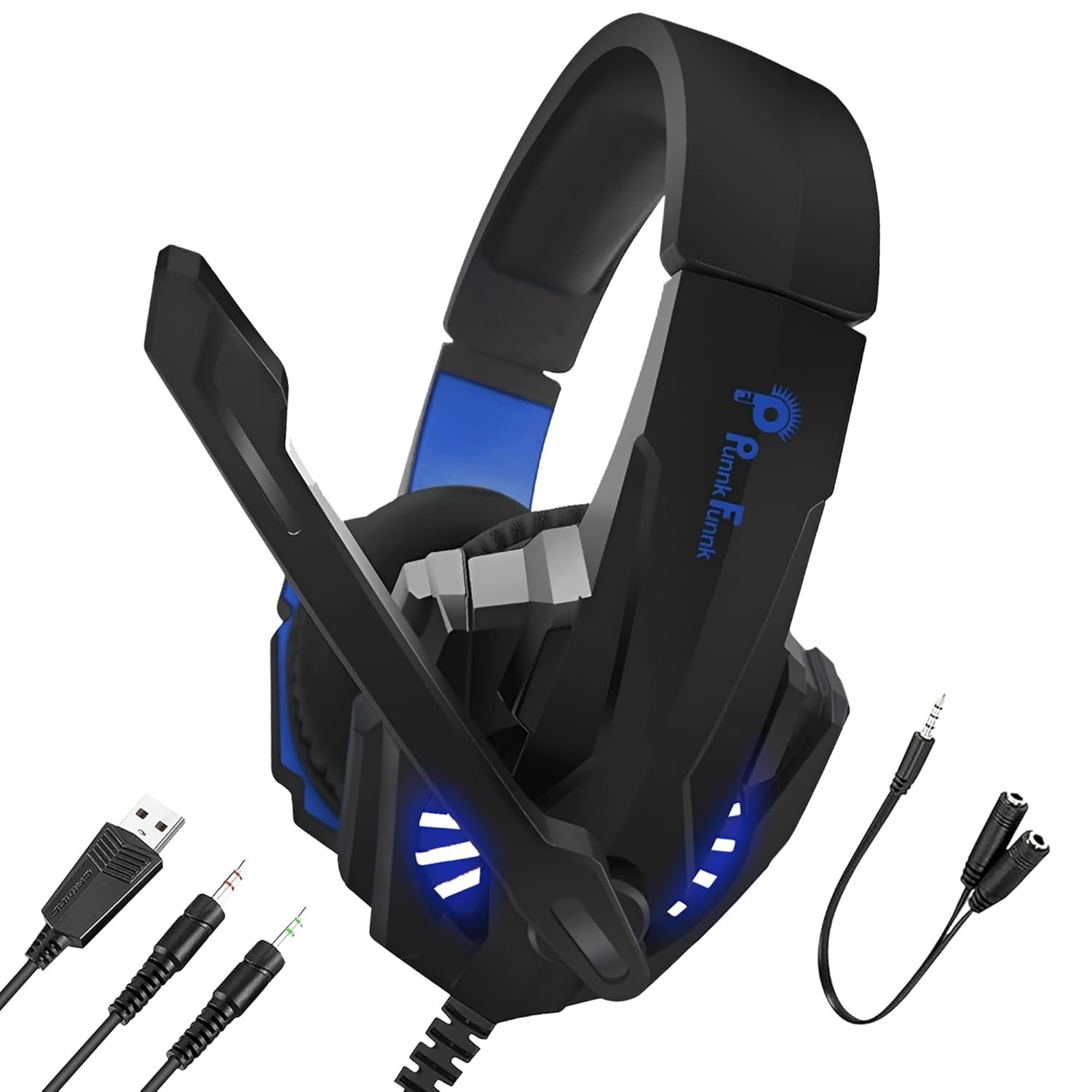 PunnkFunnk BattleKiller Gaming Headset Multi-Platform Compatible with PS4, Xbox One, PC, Nintendo Switch, Mobile, 50mm Surround Sound, Noise-Canceling Mic, LED Lights(Black)