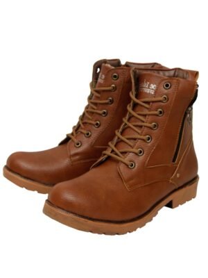 Shoe Island ® Leatherette Tan Brown Edition Zipper Heavy Duty High Ankle Length Long Boots for Men (HB9711)