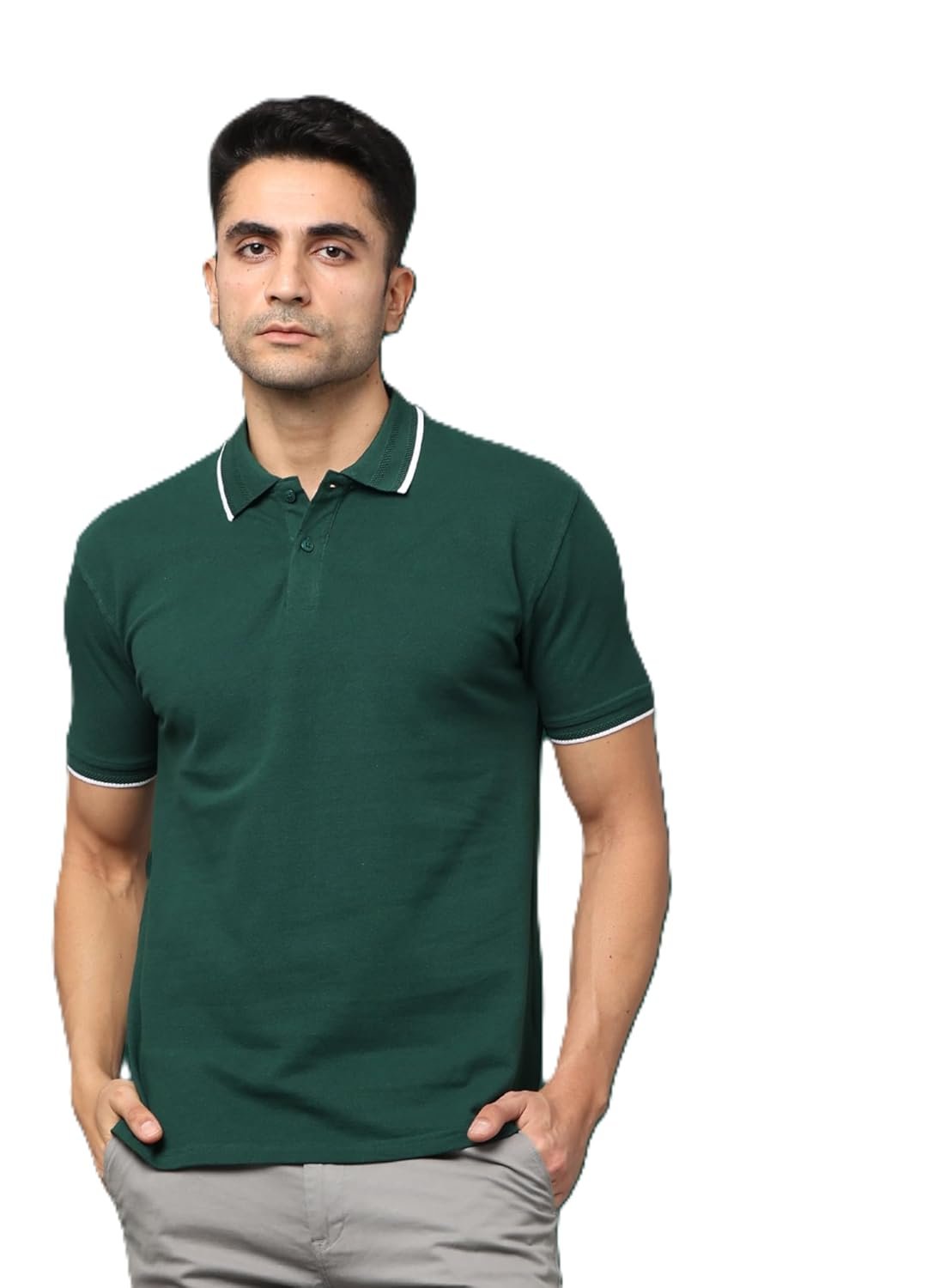 Hogs Premium Polo Shirts for Men, Green Colour T Shirt | Collar Tshirts | Half Sleeves | Plain - Regular Fit