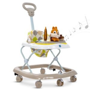 Mee Mee Rabbit Baby Walker for 6-24 Months Toddlers | 3 Level Height Adjustment with Integrated Lights,Detachable Food & Musical Toy Tray | Baby Activity Walker| Upto 15 Kgs | Beige Colour