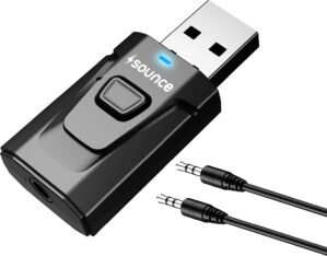 Sounce 2 in 1 Bluetooth 5.0 Transmitter Receiver | 3.5mm Stereo Audio Adapter with Mic | Portable Design | Driverless Plug and Play | Easy Slide Switch Mode | 50m Range | Compatible with Car, Aux