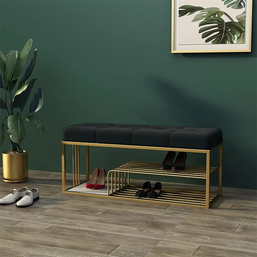 Dence Store Bench with Storage and Velvet Upholstery for The Entryway Sleeping Bench Ottoman, Sofa, Footstool, Bed End Table, Settee, with Storage for Living Area and Bedroom (Black)