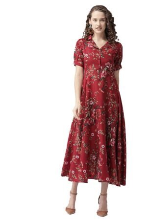 PATLANI Women’s Crepe Fit and Flare Knee-Length Dress