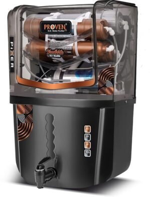 Proven Pixer Water Purifier RO + UV + UF Elegant Black with Full Transparent Front with Copper, High TDS Adjuster, Made in India, ISI Certified | 12L Tank | 12 Stage Purification | 1 Year Warranty