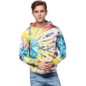 HueCoast Men’s Multicolor Tie-Dye Pullover Fleece Hoodie | 100% Cotton, Hand-Dyed, Soft Fleece Lining | Vibrant & Cozy Casual Wear