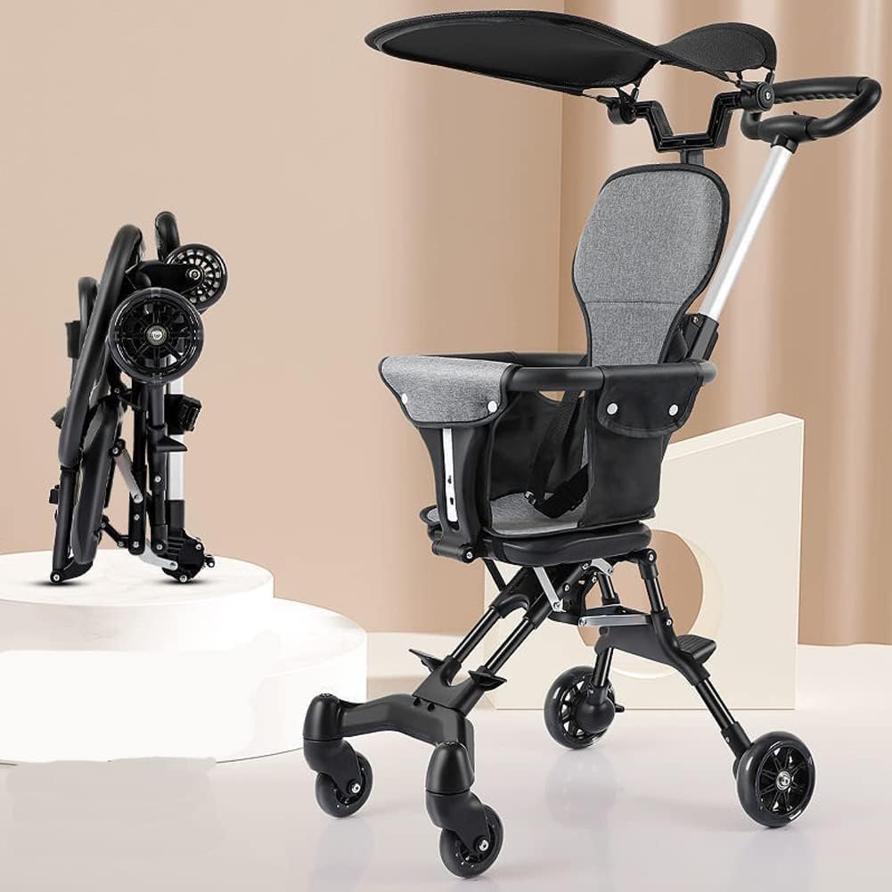 FLIPXEN Baby Stroller, Foldable Four-Wheeled Child Stroller, Lightly and easly Foldable Child Stroller, Suitable for 1-5 Years Old High Landscape Auxiliary Baby Artifact (Black)