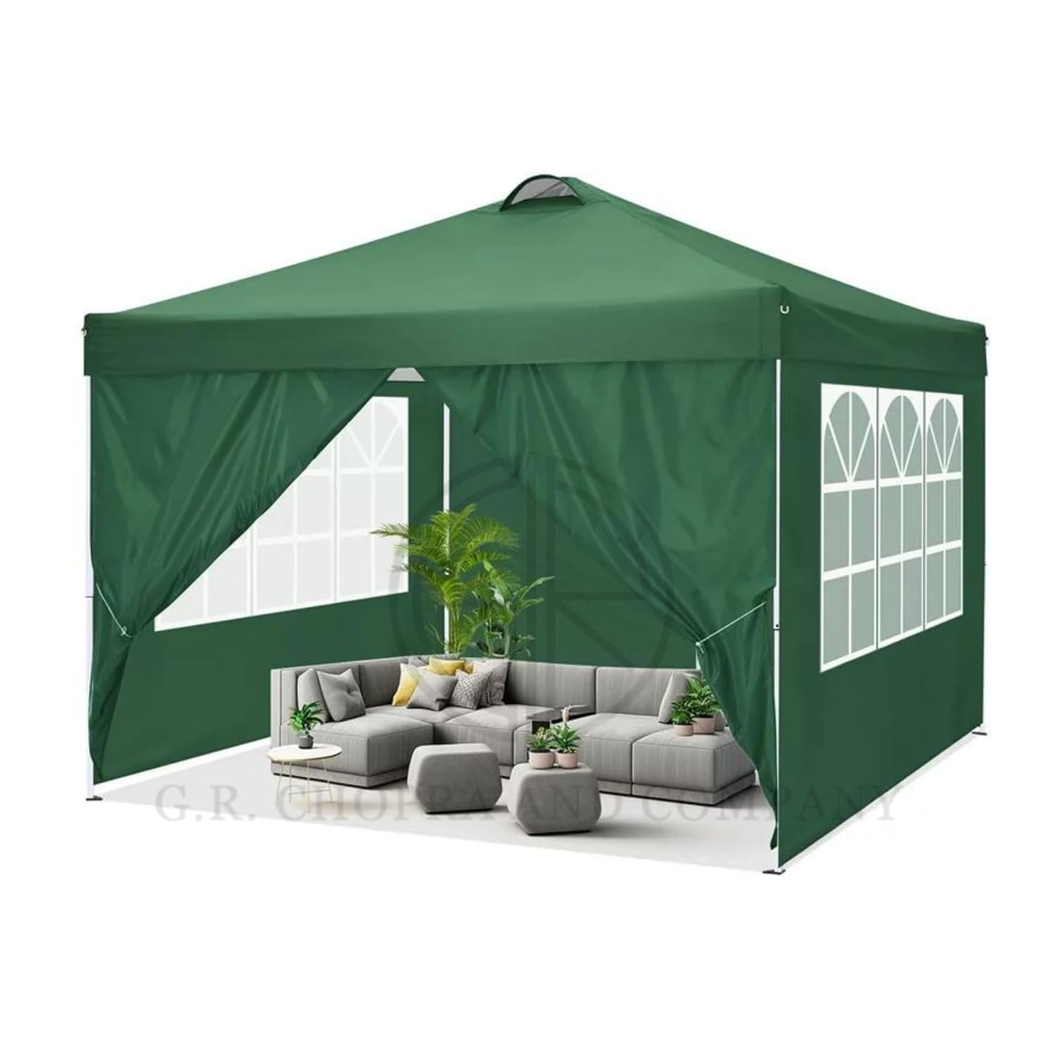 THESHELTERS - 10x10ft Outdoor Gazebo Tent with Sidewalls and 2 Front Curtains | Portable 32 Kgs Waterproof Tent | Outdoor Tent Provides Instant Shelter and Easy Installation (Nature Green)