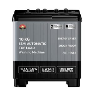 Acer 10.0 Kg 5 Star Semi-Automatic Top Loading Washing Machine(AR10SAMBGL124D, Black-Grey, 4 Wash Programs, Hexa Flow Pulsator, Advanced Lint Filter)