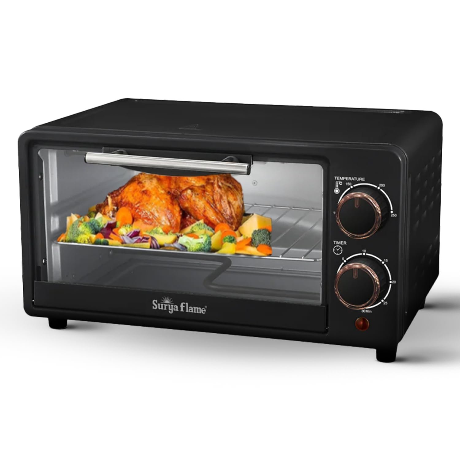 Surya Flame Oven Toaster Griller (OTG) - 10 litres, Black - with Rotisserie,Auto-Shut Off, Heat-Resistant Tempered Glass, Multi-Stage Heat Selection | Bake, Grill, Roast | Easy clean