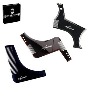 SIGNAMIO Set of 3 Multi Purpose Beard Shaper tool for Men | Beard Shaping Stencil Comb for men styling shave for neck line guide – Grooming kit – Cherry Black
