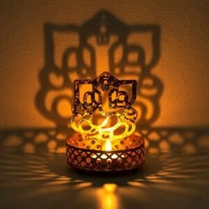KRAFTI DECO Candle Holder | Candle Stand | Golden Candle Stand Ganesha | Shadow Ganesh Ji Metal Tea Light Holder (8 cm x 8 cm x 11 cm, Golden)