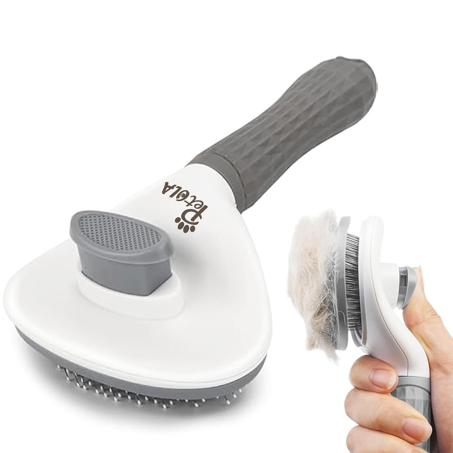 Petola Dog & Cat Hair Brush with Easy Clean Push Button - Pet Grooming Massage Brush for Cats & Dogs with Soft Grip, Beaded Bristles, 6-Month Warranty – India