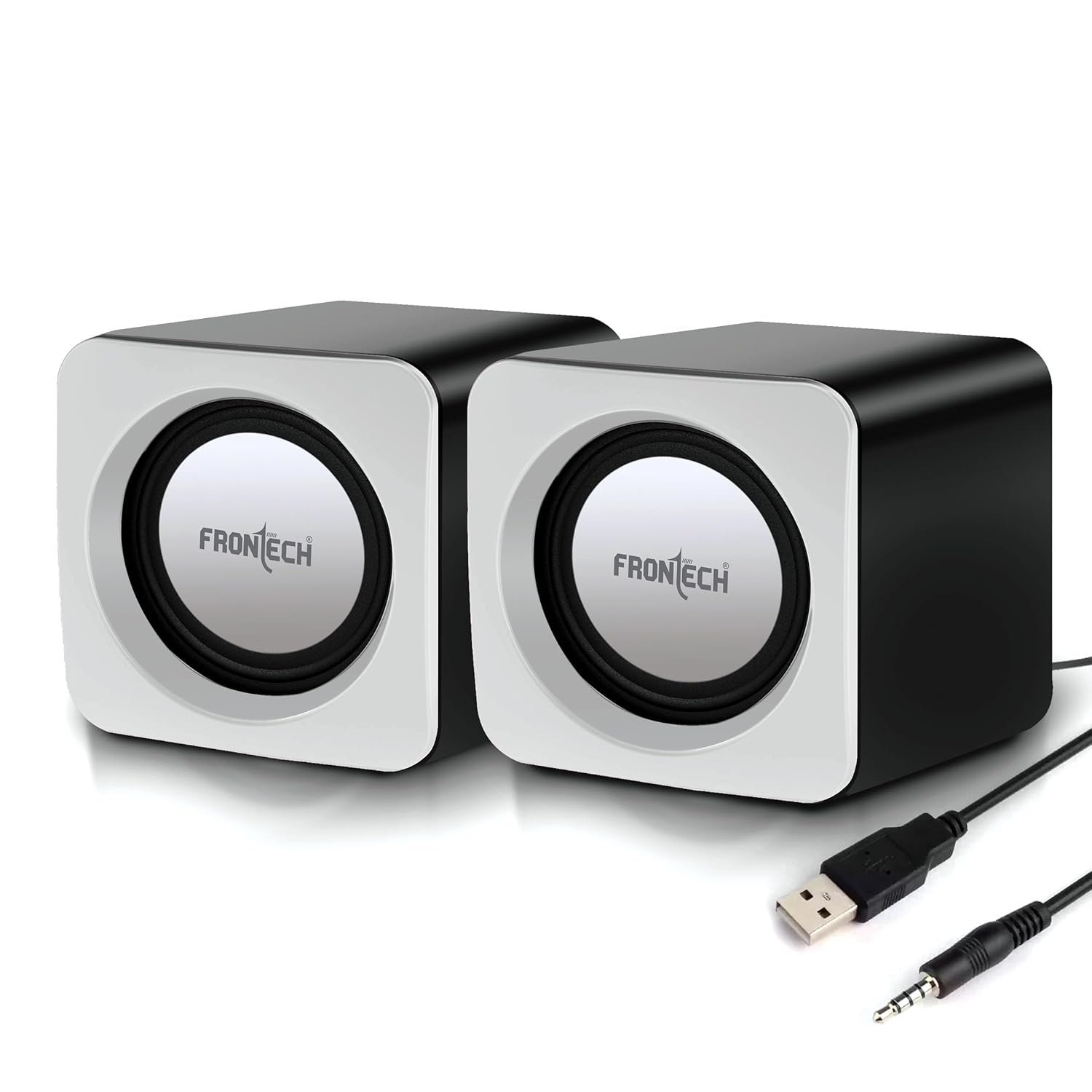 FRONTECH Premium 2.0 Channel USB Powered Speakers with 1.5W x 2 Output, AUX Input, and 1-Year Warranty (White)