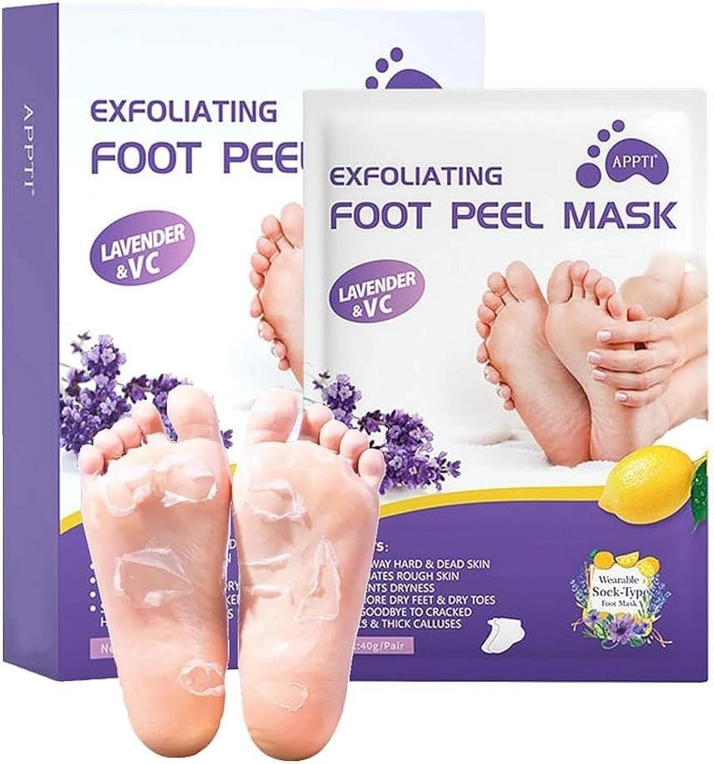 KYTRONIC Foot Peel Mask For Dead Skin Removal | Dry Cracked Callus Remover | Foot Hydrating Sock Pedicure Essential | Make Your Feet Baby Soft, Repair Rough Heels - Lavender (1 Pad)