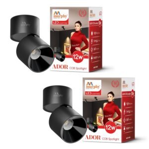 Murphy 12W Black Body Reflective Black Finish 360 Degree Adjustable LED Surface COB Light – Wall/Ceiling Mountable : Warm White, Pack of 2