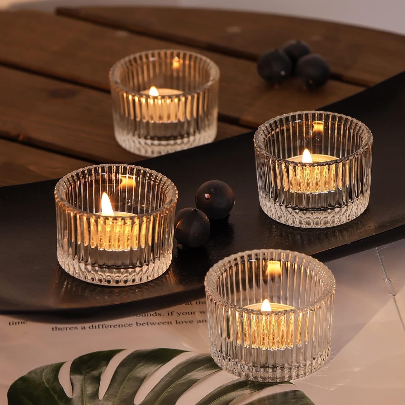 Mahganya Set of 6 Votive Glass Tealight Candle Holders - Christmas Decorations Items for Home D�cor Living Room Bedroom Dining Table (Clear)