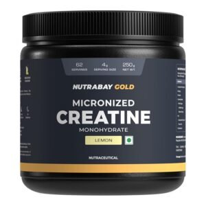 Nutrabay Gold Micronised Creatine Monohydrate Powder – 250g, Lemon | NABL Lab Tested | 3g Creatine/Serving | Increases Muscle Mass, Strength & Power | Pre & Post Workout Supplement | For Men & Women