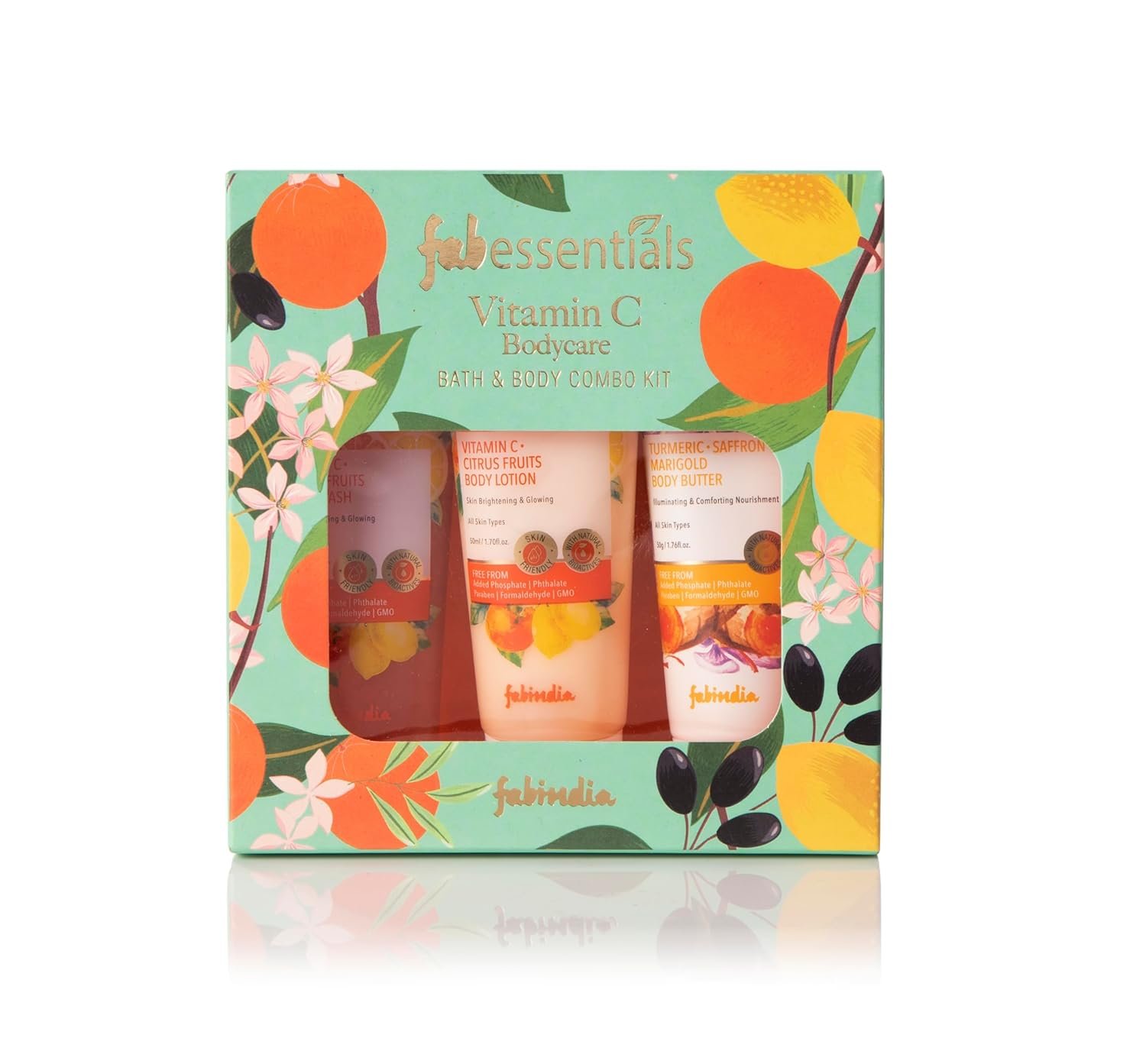 Fabessentials Vitamin C Bath & Body Gift Set | Nourishing Combo with Body Wash, Body Lotion & Turmeric Saffron Body Butter | For Hydrated & Glowing Skin | Ideal Skincare Gift For Men & Women | 150g