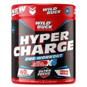 WILD BUCK Hyper Charge Pre-X4 Hardcore Pre-Workout Supplement Powder with Creatine Monohydrate,Arginine AAKG,Beta-Alanine,Caffeinated Punch-For Unisex [40 Serving,Green Apple], 4.25 grams
