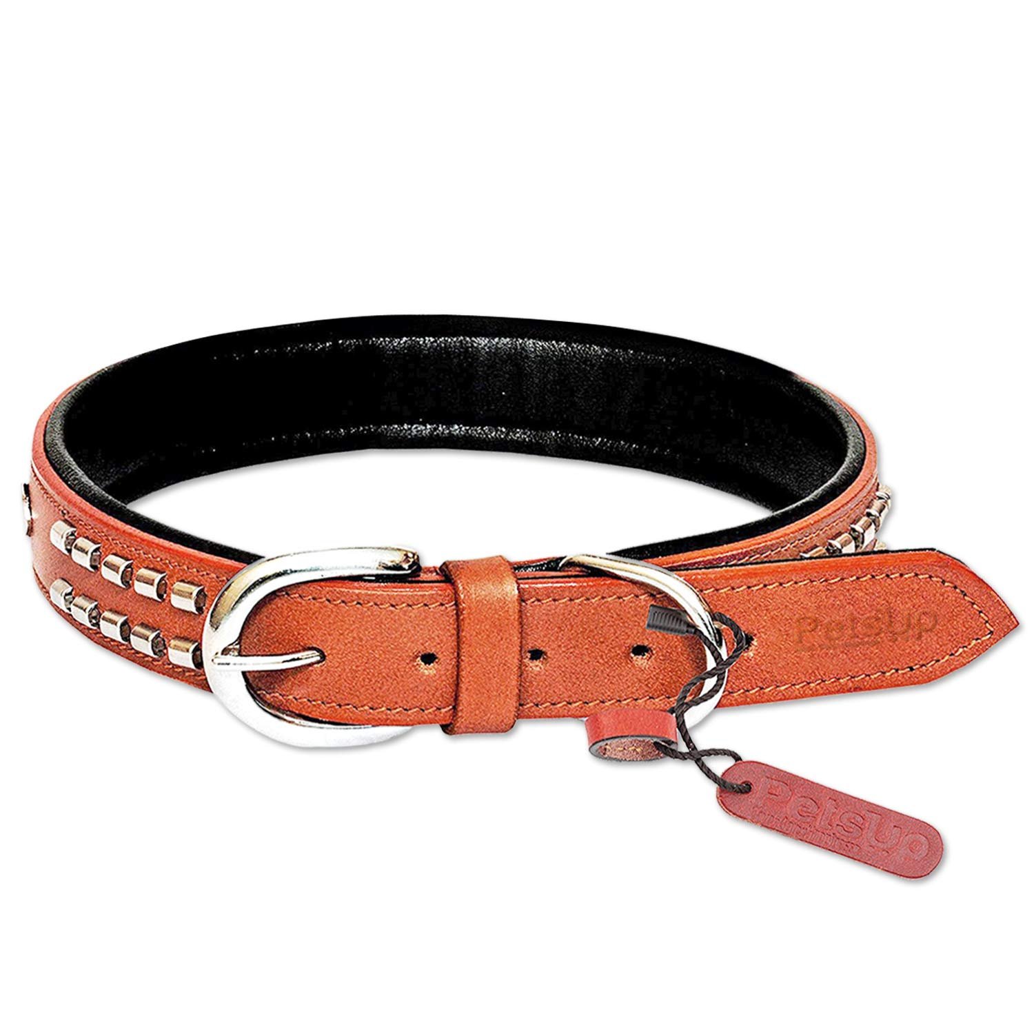 PetsUp Dog Leather Collar With Designer Studs (Medium,Tan),19.5 X 1.25 Inch