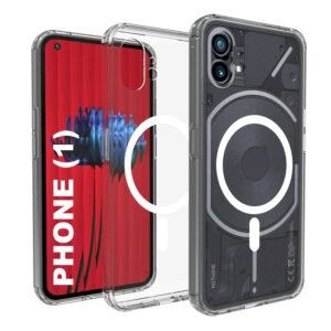 RIGGEAR Shockproof Clear Hybrid Armor Magnetic Back Cover Case Compatible with MagSafe Accessories for Nothing Phone 1 (Transparent PC + Clear TPU Bumper)