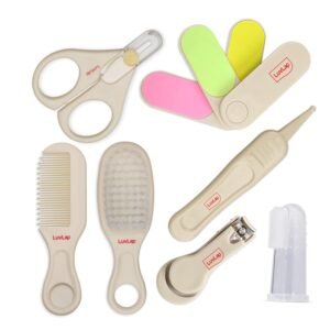 LuvLap 7In1 Baby Grooming Kit,Portable Baby Grooming Kit for New Born Baby,Finger Brush,Hair Brush,Comb,Baby Nail Scissor,Baby Nail Cutter,Tweezer,Nail Filer,Newborn,Infants,Toddlers (White), 1 Count