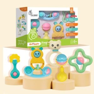 R for Rabbit Orapple Jingle Joy Baby Rattles Set for New Born Babies, Lightweight Non-Toxic BPA Free 6 Pcs Infant Kids Cute Rattle Toy Combo with Injury-Free Round Edges (Multicolor)