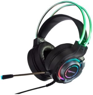 amazon basics RGB Wired Gaming On Ear Gaming Headphone, 2 Meter Braided Cable, with mic, Suspension Design, 3.5mm + USB Connector (Black)