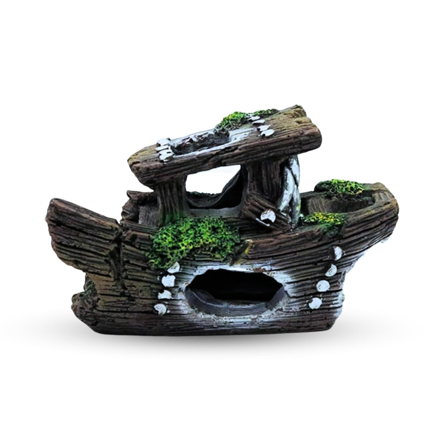 Foodie Puppies Thematic Ornament Resin Aquarium Decor - (Wood Ship, Medium, 14.5 x 8.5 x 6.5 cm) Unique Hideaway Natural Looking Landscape for Fish Tank Accessories, Pond and Turtle House