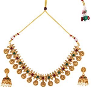 Fashion Frill Necklace Set For Women | Pearls jewellery set for Women | Gold plated Jewellery Set | Temple jewellery set for Women Traditional