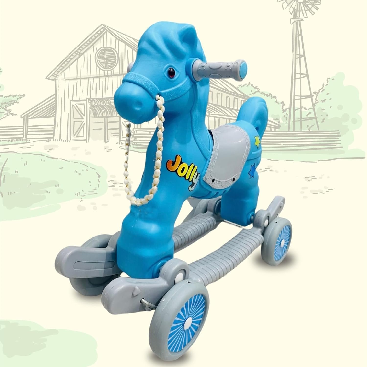 ToyMagic Rockin' Roll Horse Ride - 2 in 1 Adventure|Riding Horse Toy for Toddler|Baby Rocking Chair Push Ride On Toy Car|Rider Cum Rocker|Birthday Gift for Kids 1-3 Years|Made in India|Blue