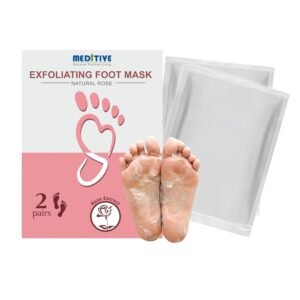 Meditive Exfoliating Foot Mask – Peeling Foot Mask for Dead Skin Removal, Callus & Cracked Heel Repair, Foot Care Treatment, Softens & Smoothens Feet, Foot Spa Mask for Dry, Rough, and Cracked Feet– 2 Pair (ROSE)