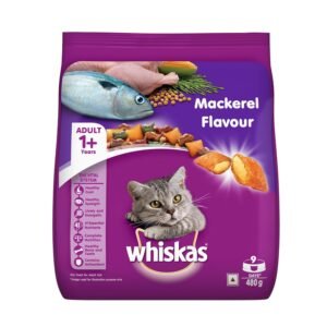 Whiskas Adult (1+ Years) Dry Cat Food, Mackerel Flavour, 480 g, Contains 41 Essential Nutrients, Complete & Balanced Nutrition for Adult Cats
