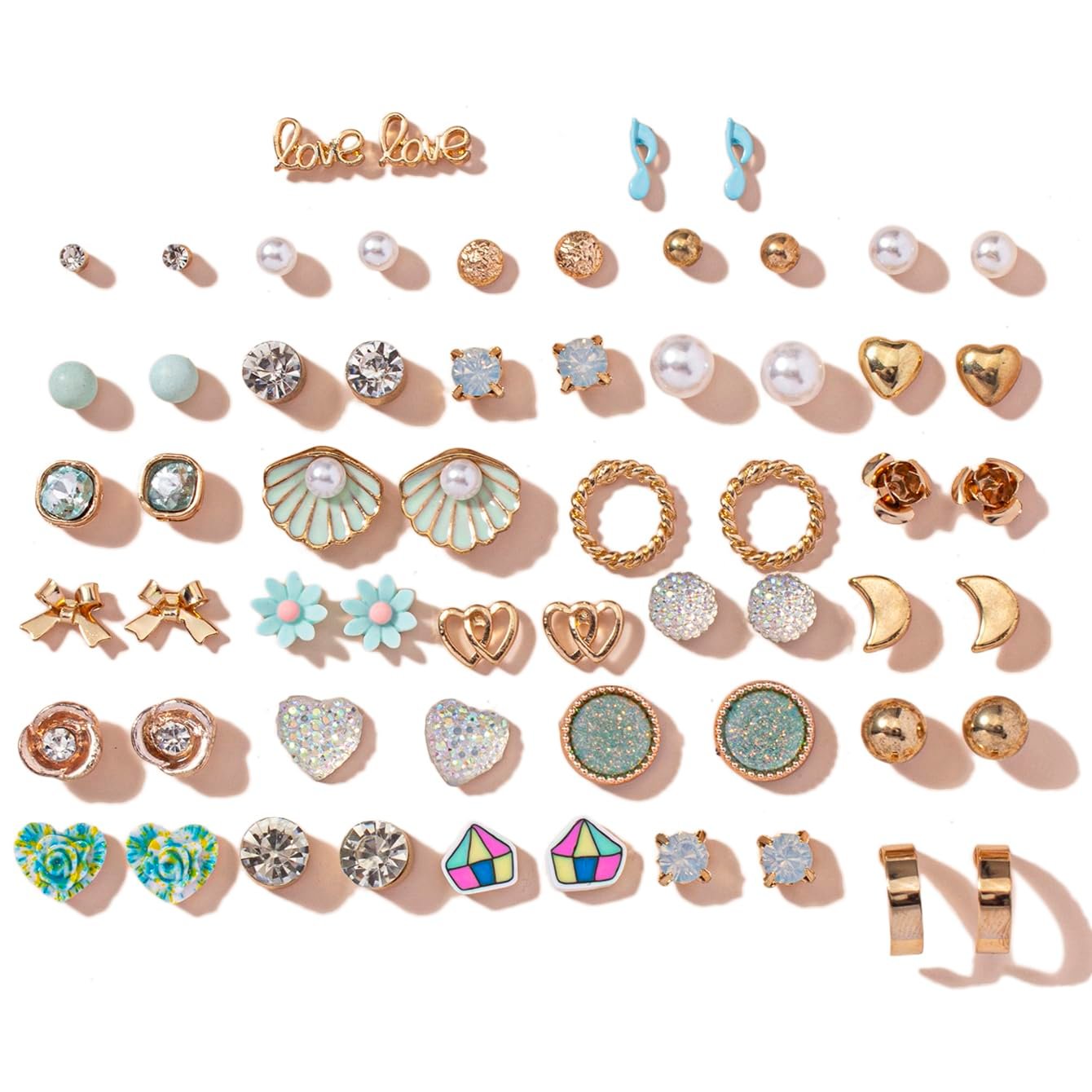 Shining Diva Fashion 30 Pairs Combo Set Latest Stylish Crystal Pearl Earrings for Women and Girls (15283er) Valentine Gift for Girlfriend
