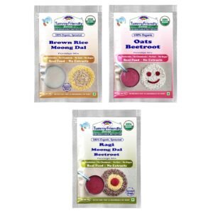 TummyFriendly Foods Certified Organic Porridge Mixes | Made of Sprouted Ragi for Baby Food For 6 Month old| Sprouted Ragi Powder, Sprouted Brown Rice, Oats, Dal & Vegetable | No Sugar, No Salt, No Milk, No Chemicals, No Pesticides & No GMO | Baby Cereal 6-12 months | 3 Packs, 50g Each