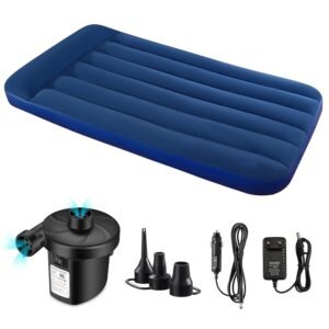 Yindella Portable Inflatable Air Mattress with Built-In Electric Pump, Twin Size Blow-Up Bed for Camping, Travel, and Home Use, Comfortable and Durable Air Bed with Quick Inflation (Single-99*191cm)