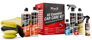 Wavex Car Polish Kit 12 Pcs | Includes Car Dashboard Polish, Car Wax, Tyre Polish, Car Shampoo, Windshield Washer & Car Freshener, Scratch Remover, 2 Cloths, 3 Applicators – Car Washing Kit