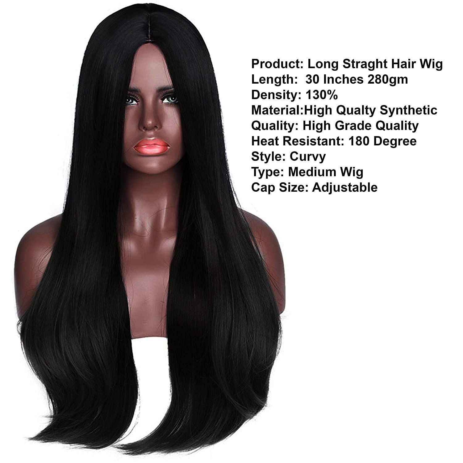 Rapidsflow® Full Head Synthetic Women Wigs Long Hair For Women/Women Wigs Natural Hair Black (FREE WIG CAP 2 PC + 1 Carry Pouch) (Straight Natural Black)