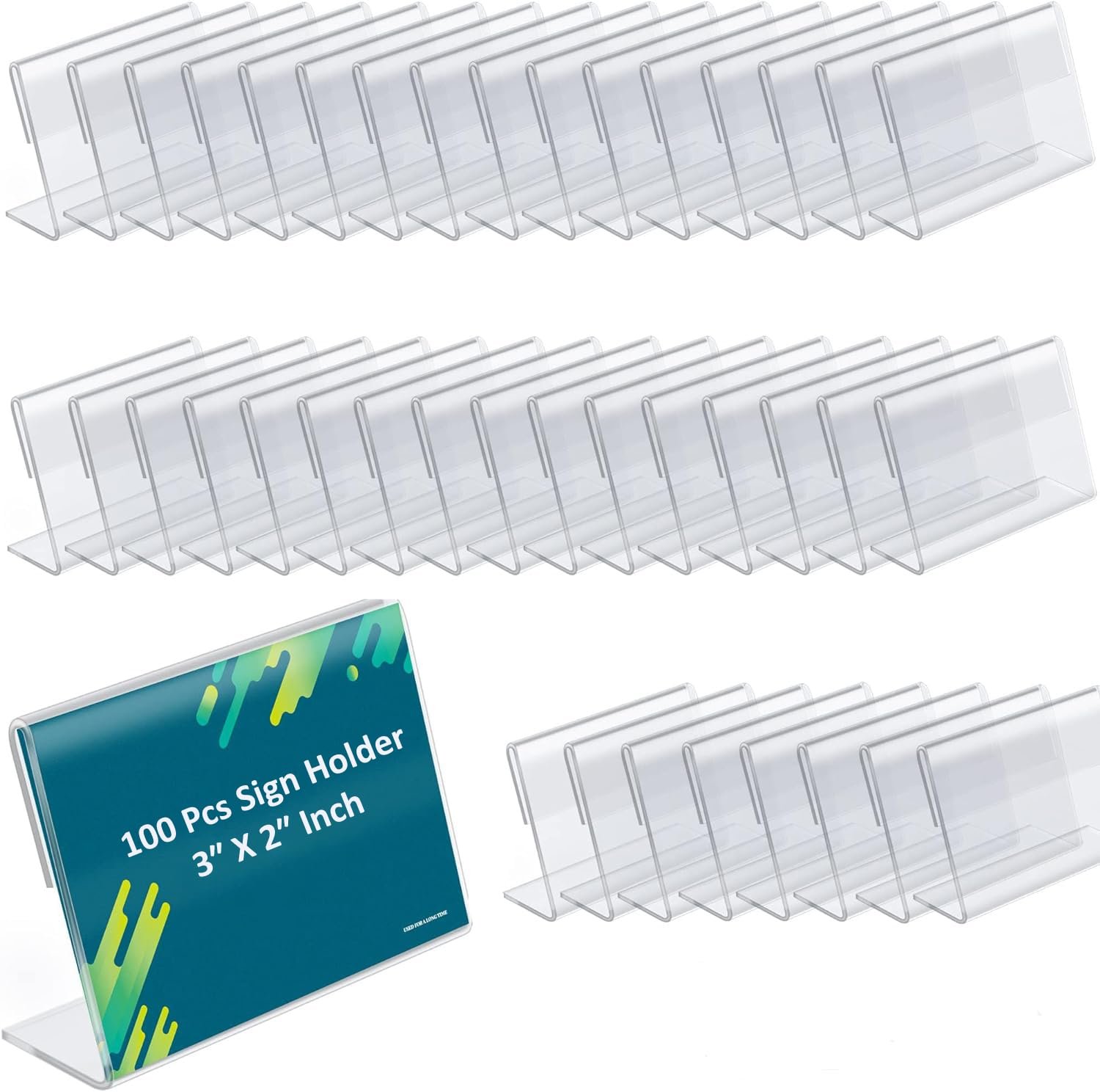 Shuban Acrylic Sign Holder L-Shape Acrylic Table Display Label Price Tag Name Card Holder Stands For School Office Counter Restaurants Supermarket (03X2 Inch - 100Pcs)