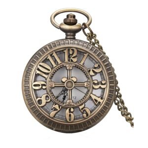 Young & Forever Bronze Greek Designer Pocket Watch with Chain Roman Number Dial Pendant Necklace Locket Antique Vintage Gandhi Style Pocket Watch for Men/Women