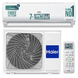 Haier 1.5 Ton 3 Star Twin Inverter Split AC (Copper, 7 in 1 Convertible, Frost Self Clean, HD Filter, Cools at 54°C, Long Air Throw – HSU17VP-TQS3BN-INV, White)