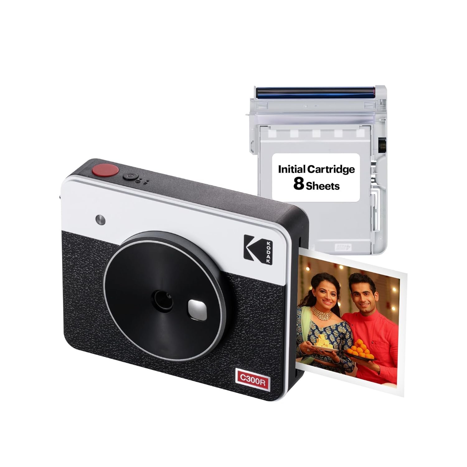KODAK Mini Shot 3 Retro 4PASS 2-in-1 Instant Camera and Photo Printer (3x3 inches) + 8 Sheets, White