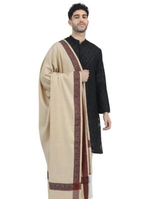 Arvore Bunkaar Plain Woollen Men’s Dhariwal Indian Lohi/Shawl with Jamawar Border