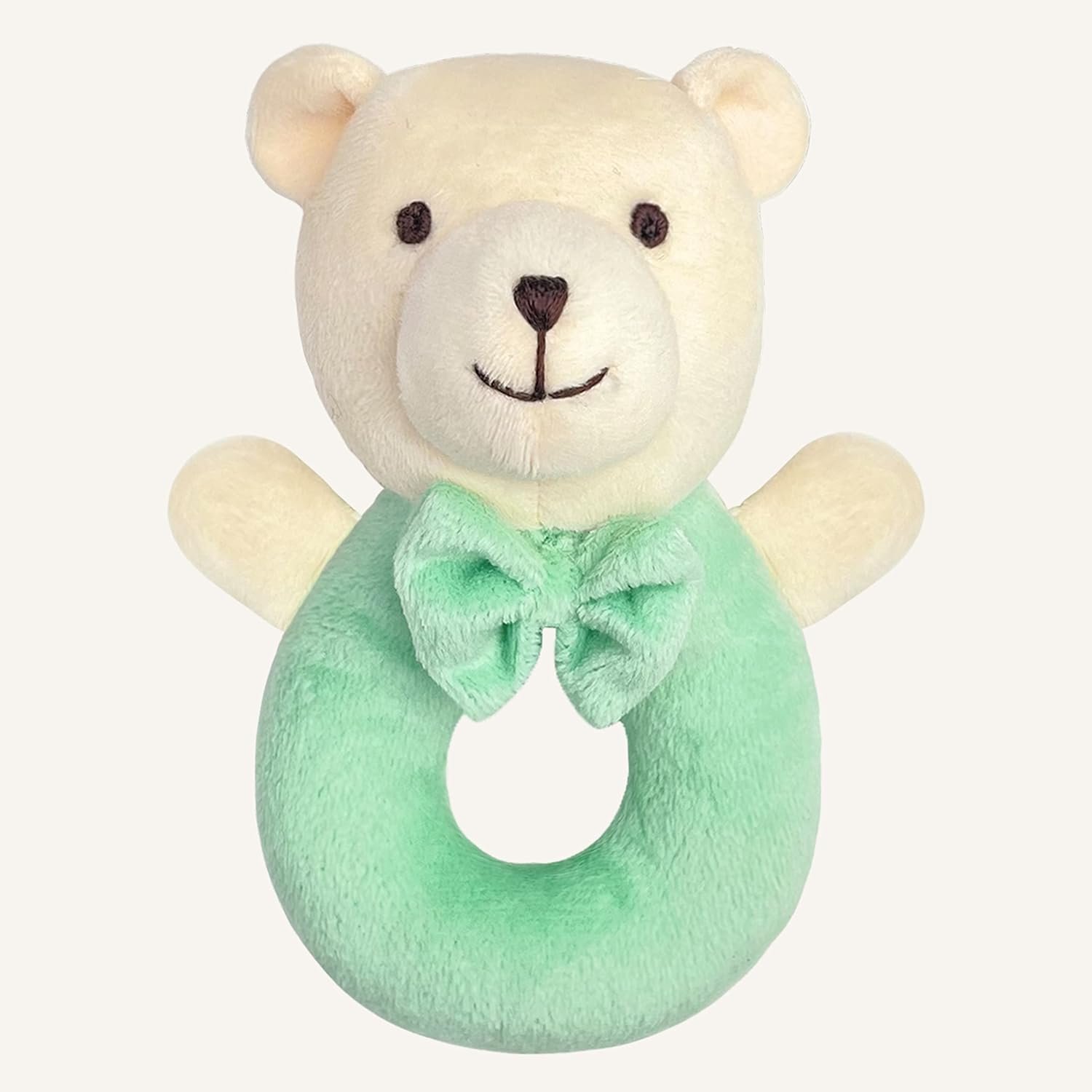 abracadabra Polyester Ring Rattle Toy For Newborns & Babies-Develops Sight, Sound & Motor Skills (0-24 Months, Bear Green, 14 X 11 X 7 Cm)