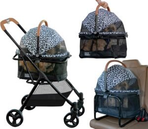 Pet Gear 3-in-1 Travel System, View 360 Stroller Converts to Carrier and Booster Seat with Easy Click N Go Technology, for Small Dogs & Cats, 4 Colors New Grey Animal