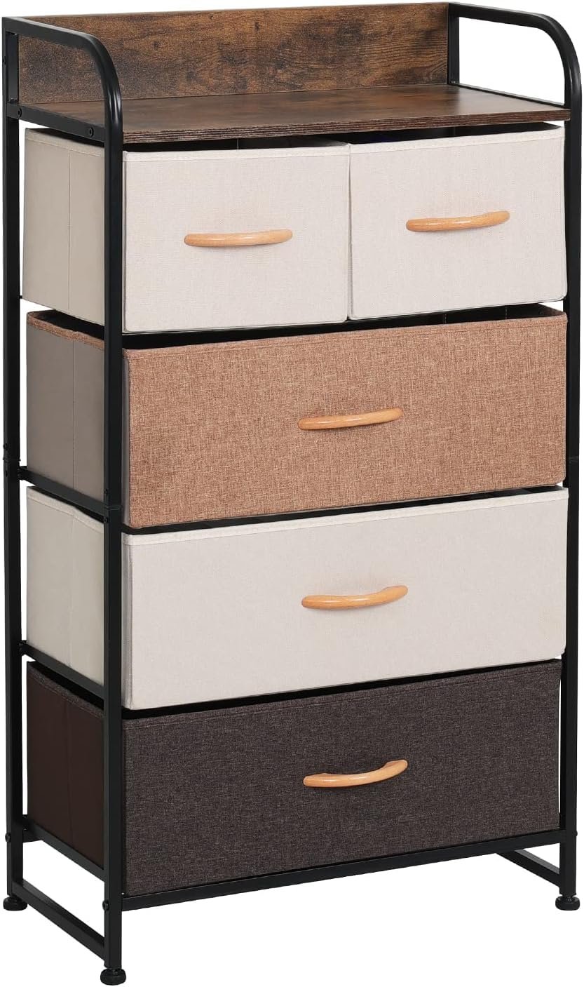 Smart Saver 5-Drawer Dresser, Fabric Chest of Drawers with Wood Top & Metal Frame, Easy-Install, Large Storage Space Storage Organizer Unit for Bedroom, Living Room, Nursery Room, Hallway